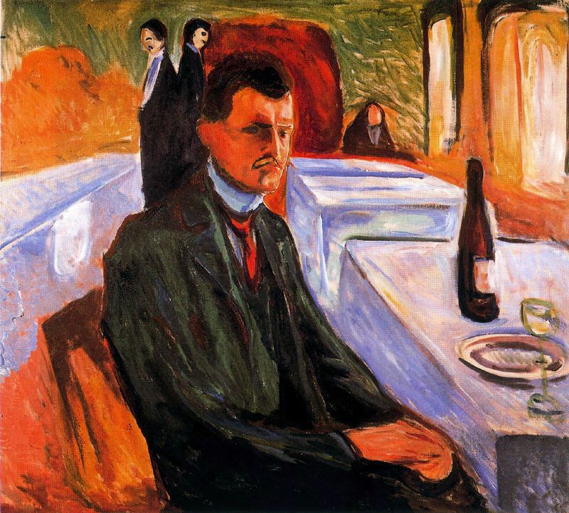 Self-portrait with bottle of wine, 1906 - Edvard Munch Painting